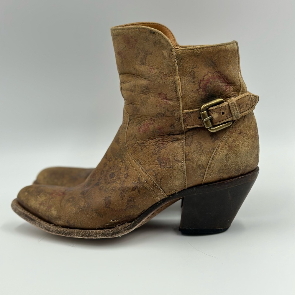 Lucchese 9.5 Catalina Distressed floral brown bootie Original boot had 2 straps